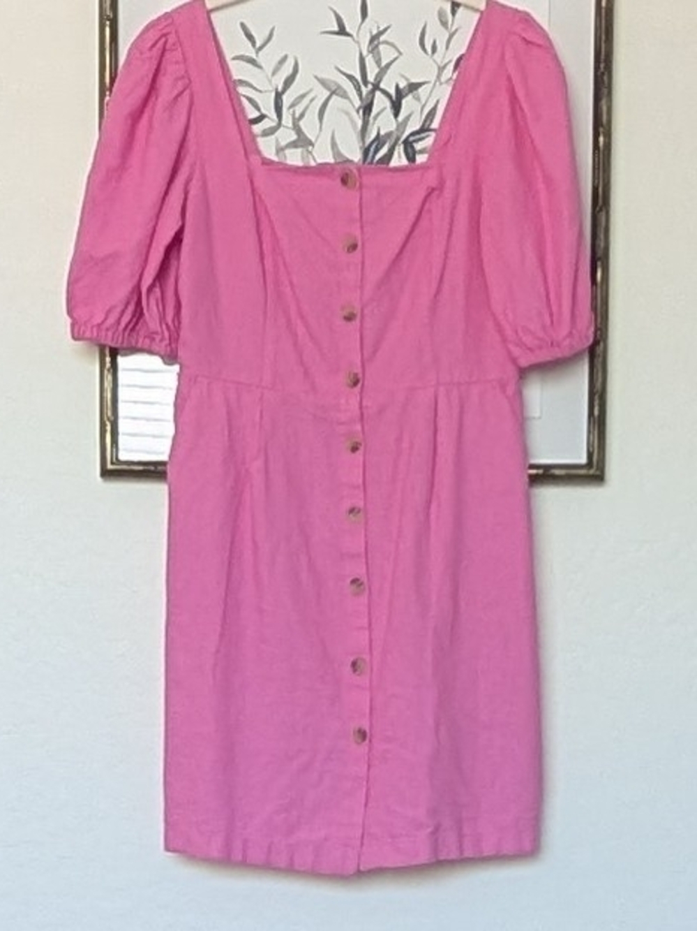 Old Navy Linen Blend Pink Puff Sleeve Button-Front Mini Dress SZ S Tall NWTs